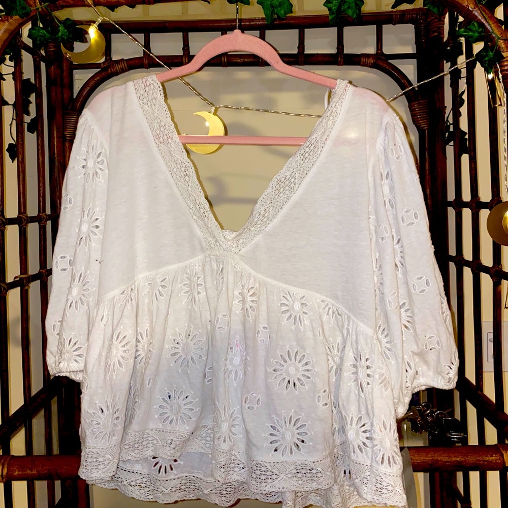 Free People Flower white Blouse NWT Size S
